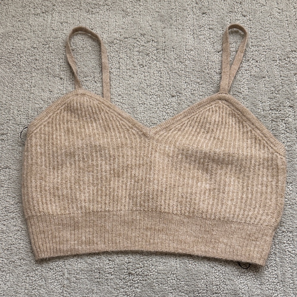 H&M Ribbed Cami Crop Top in Neutral Tan